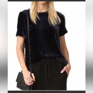 Vince Boxy Velvet Silk Navy Blue Blouse Top - Sz S